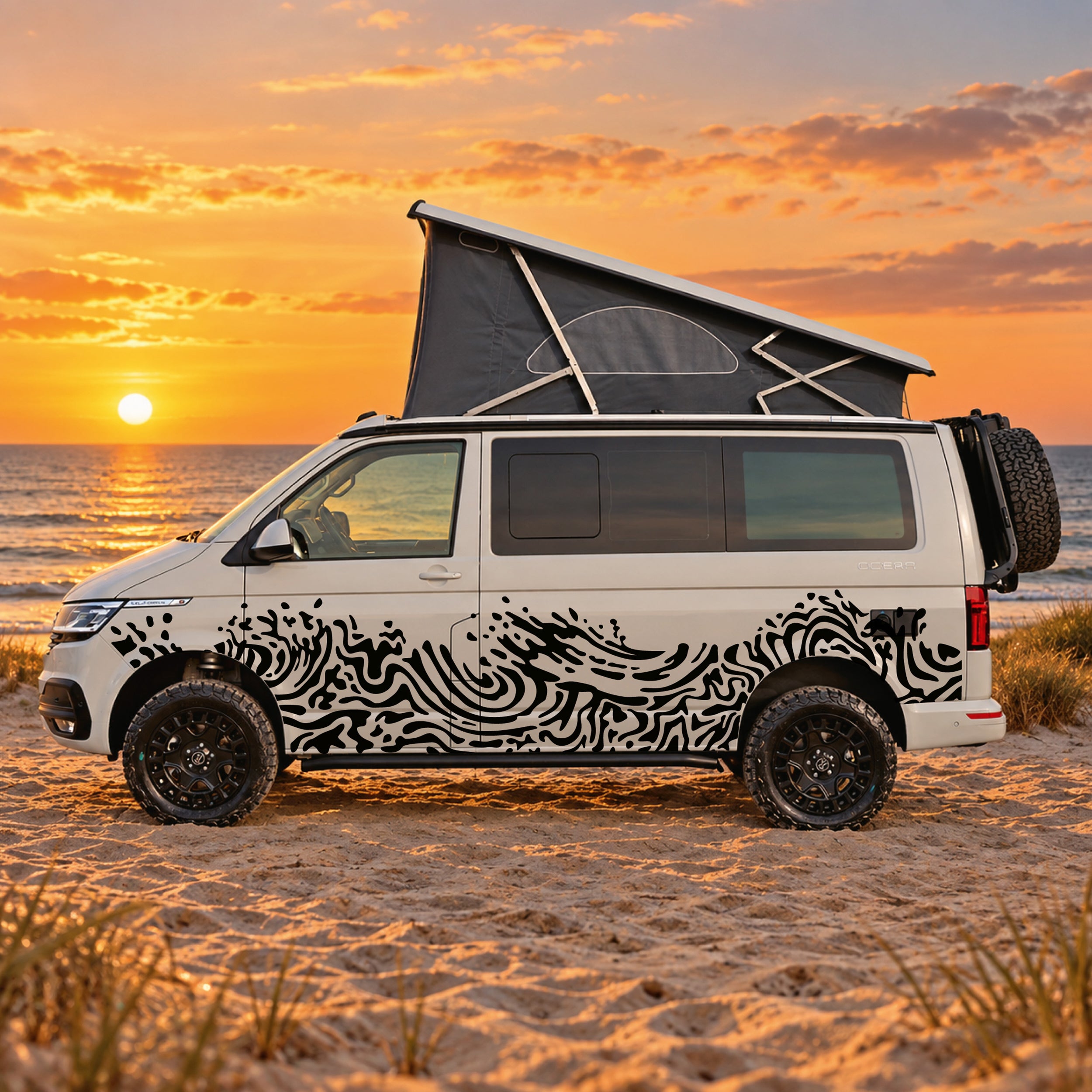 Harakiri Schutzfolie: transparenter Lackschutz mit Design für kompakte Campervans — VW Bus T5/T6, Ford Transit/Tourneo Custom, Mercedes Vito/V-Klasse
